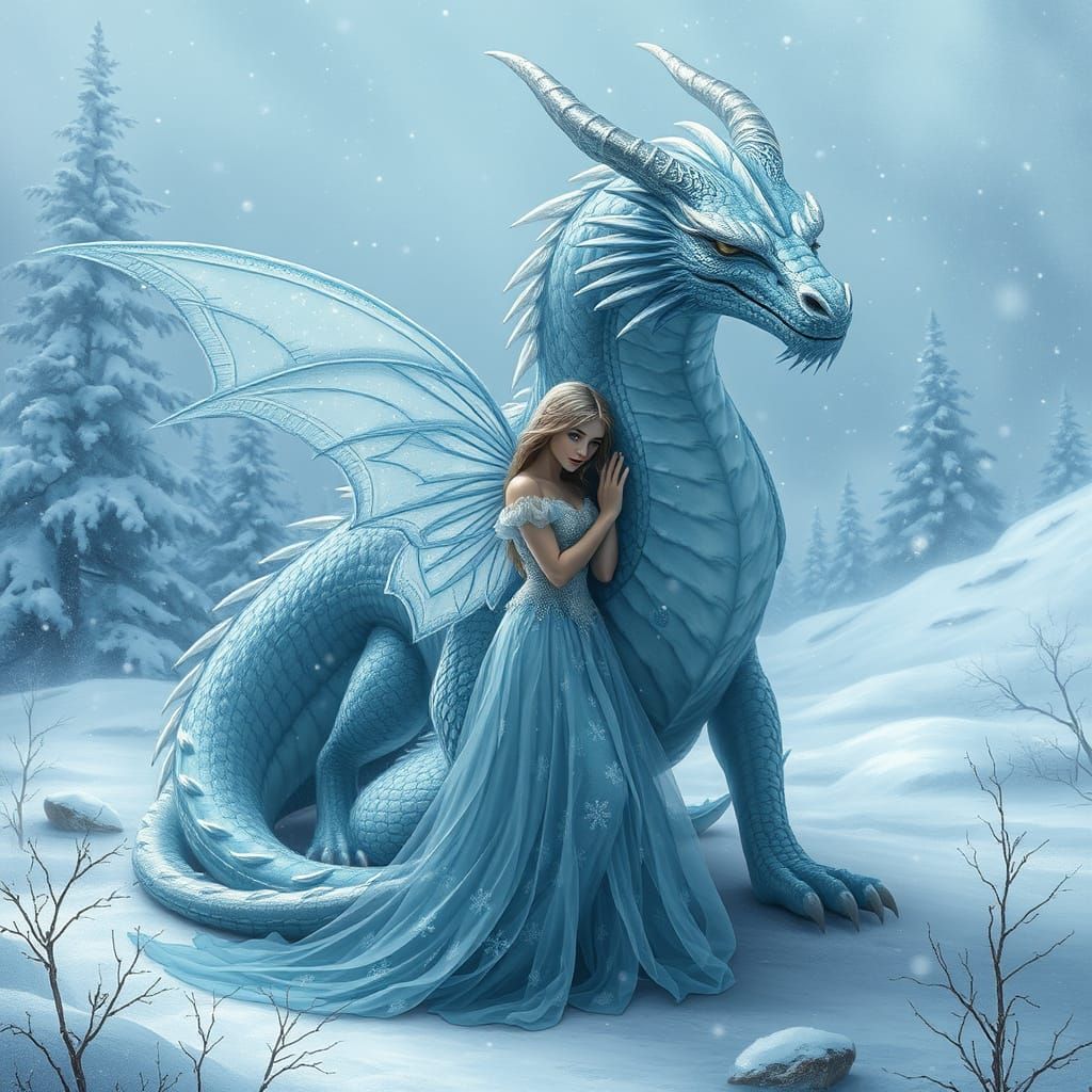 Ethereal Fairy and Dragon in Winter Wonderland