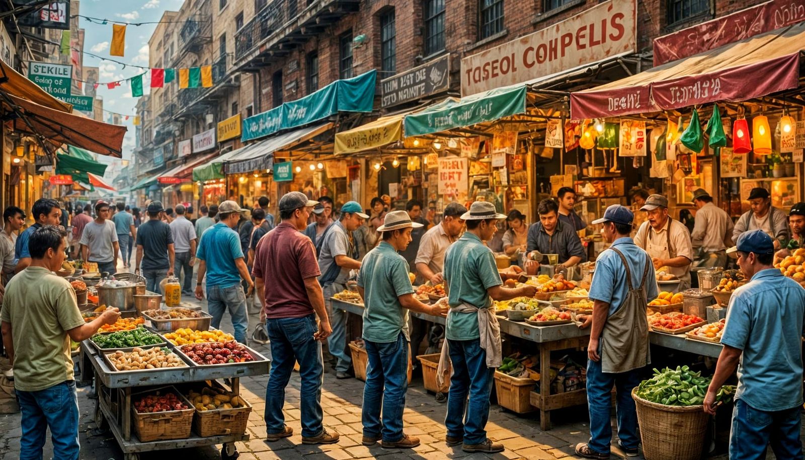 Vibrant Street Food Market in Oil-Color Glazing