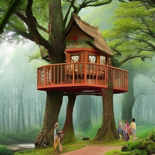 Surreal Treehouse Village in Fantasy Forest