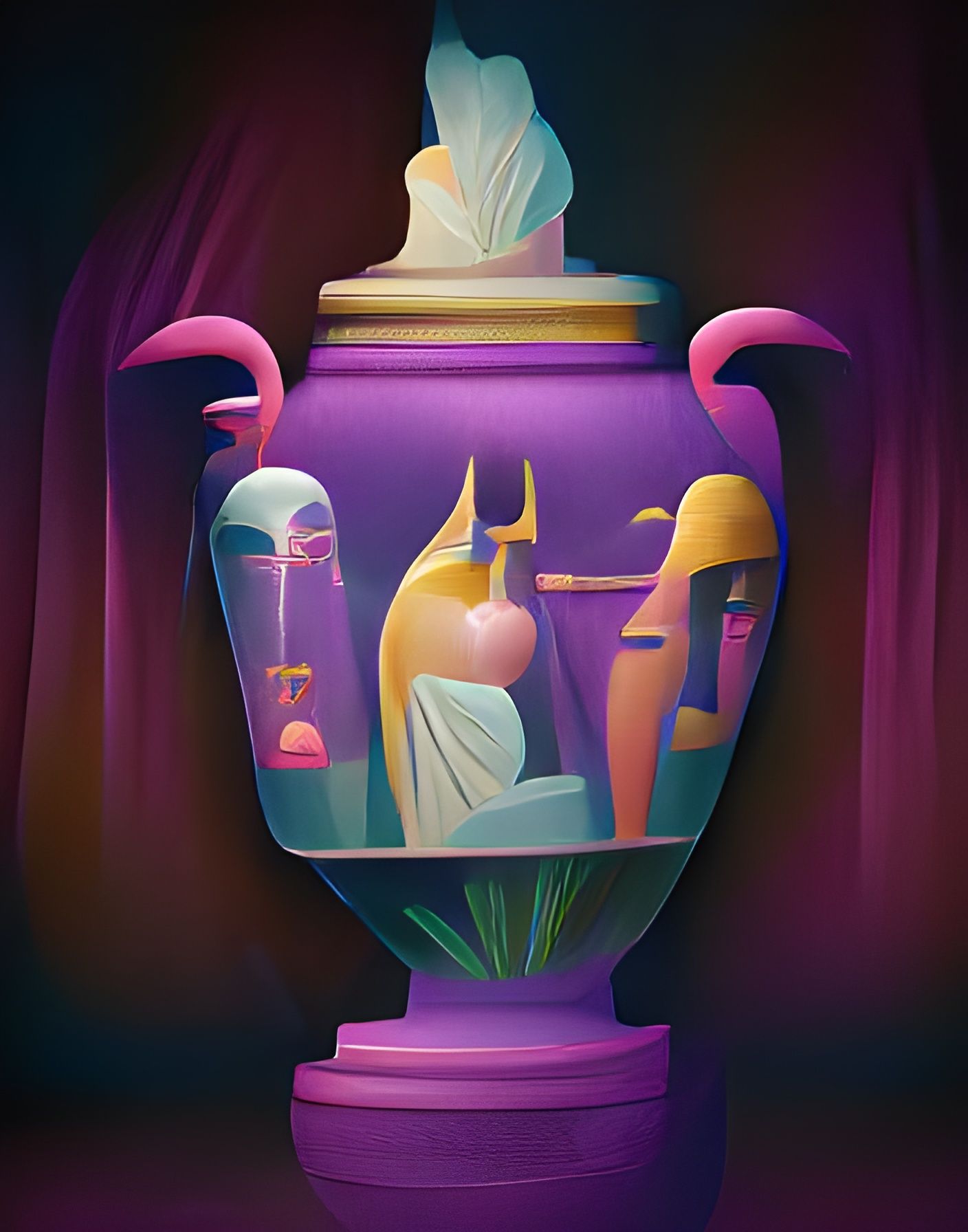Egyptian Jar in Lavender, Violet, and Fuchsia