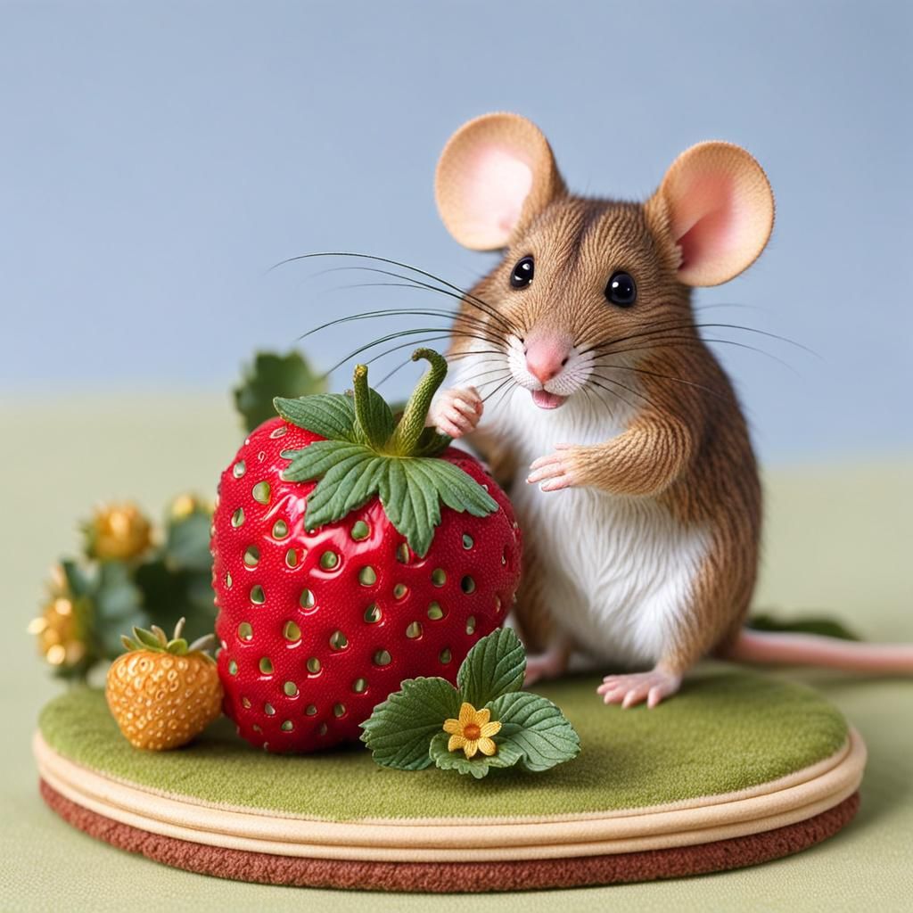 Mouse and Giant Strawberry: A Whimsical Design