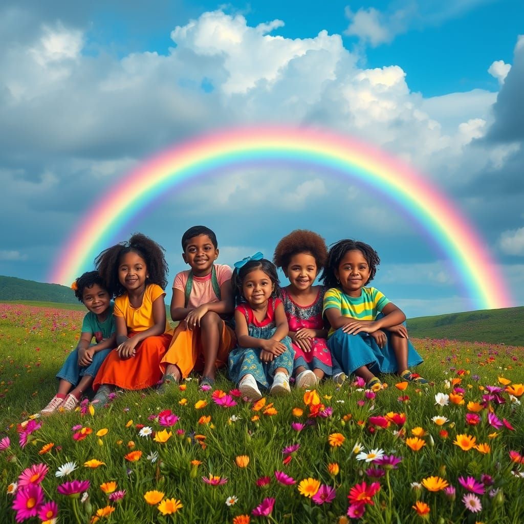Children of the World Unite Under a Vibrant Rainbow