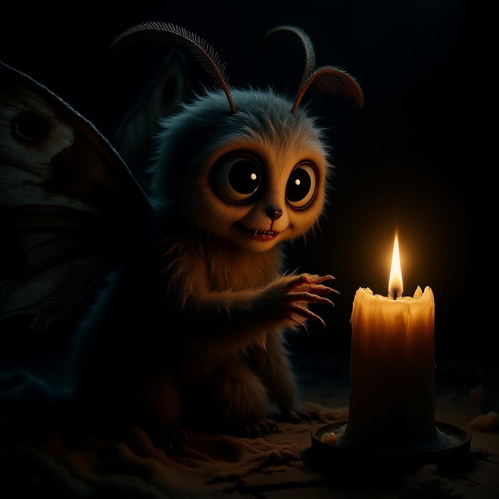 Moth Girl Enthralled by Candlelight