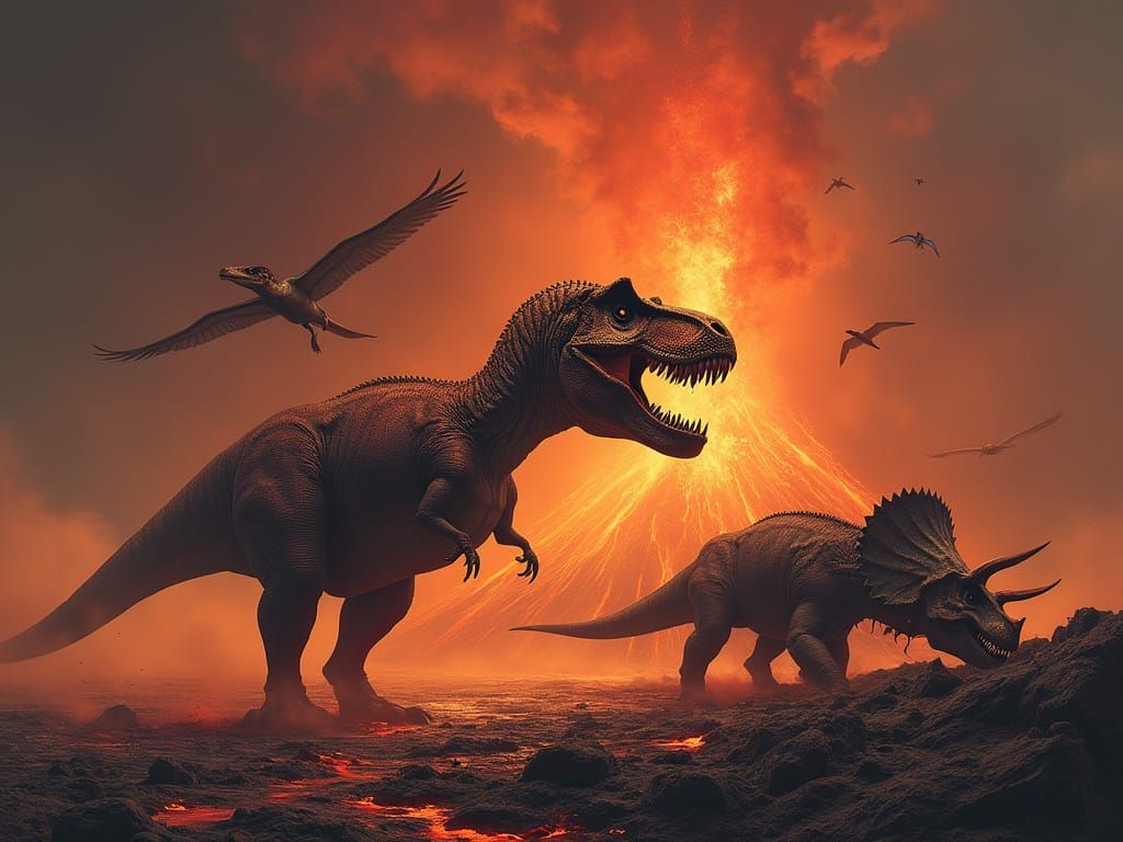 Molten Lava Tyrannosaurus Rex in a Post-Apocalyptic Landscap...