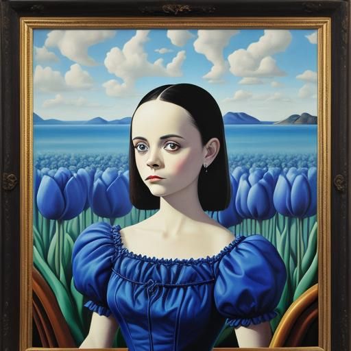 Christina Ricci with Blue Tulips in Surreal Style