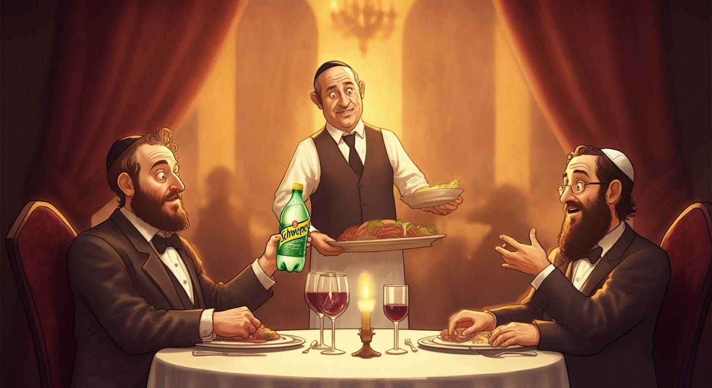 Elegant Dining Scene: A Humorous Digital Comic Illustration