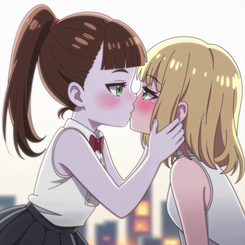 Romantic Anime Couple Kissing in Soft Lighting