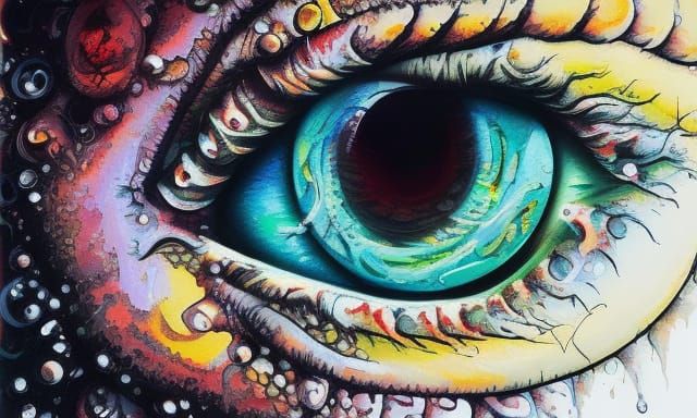 Large Wet Alien Eyeball in Gouache Illustration