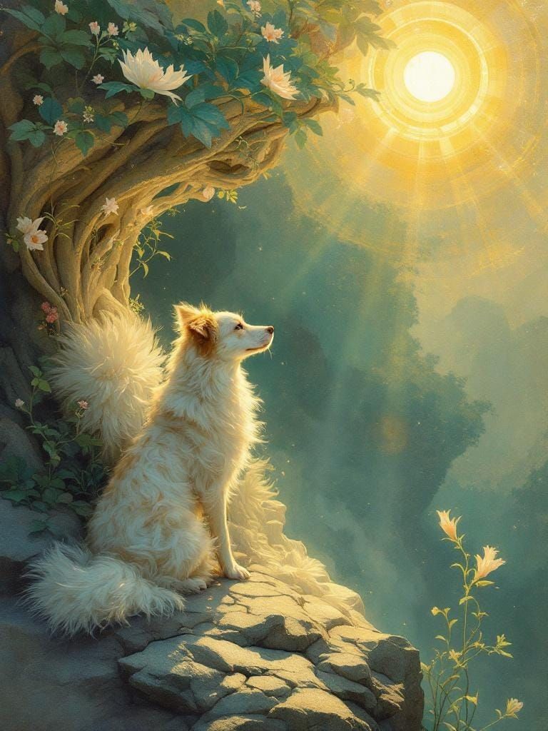 Old Dog in Sun, Art Nouveau Style