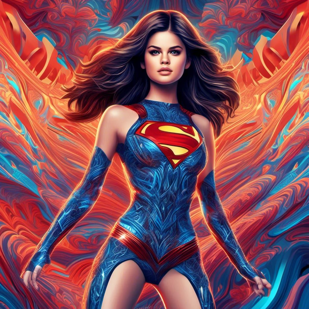 Selena Gomez as Supergirl in Miami, Hyperreal Style