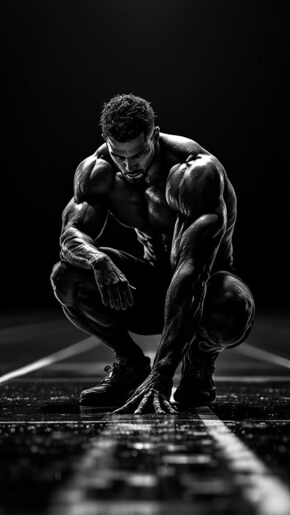 Hyper-Realistic Black and White Athlete in Intense Starting ...