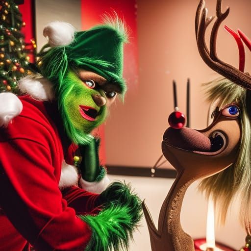Grinch Villain Repairs Reindeer with Toolkit