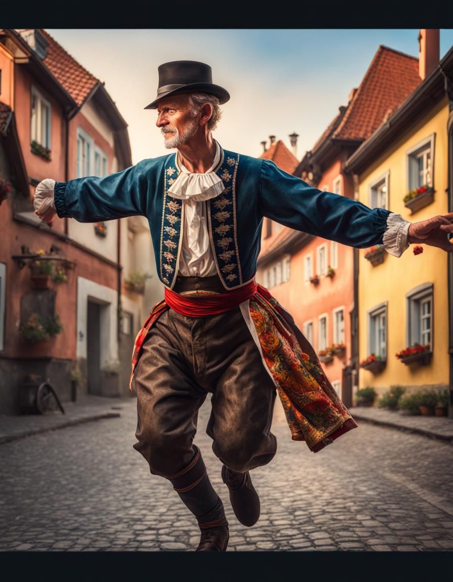 German Man Dancing in Tracht, Hyperrealistic Art