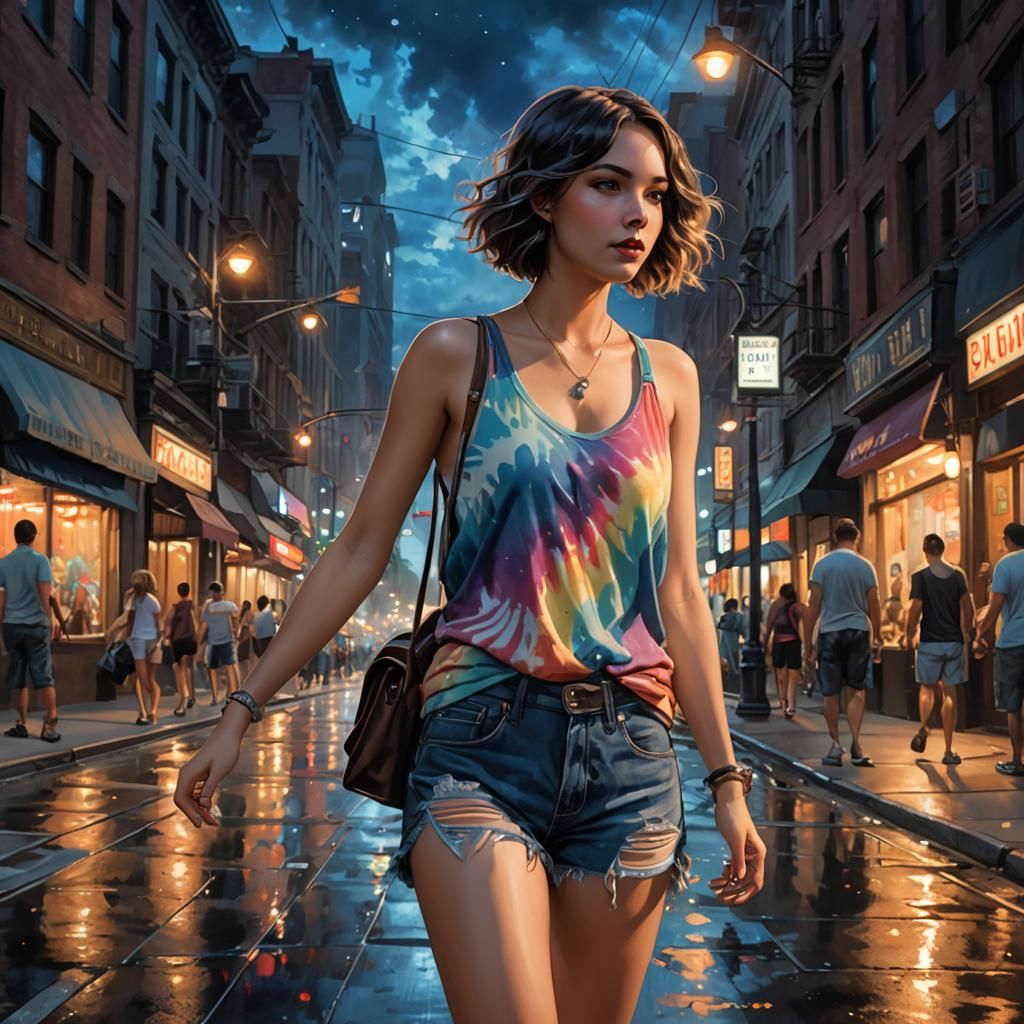 1920s Woman in Metropolis at Night