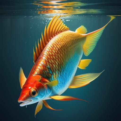 Hyperrealistic Carp in Vibrant Blue Waters
