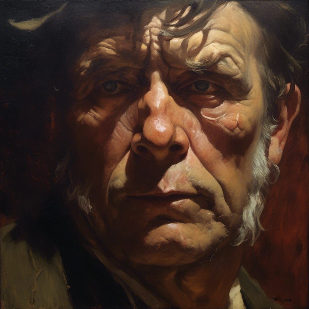Hopeless Drunk: Dramatic Portrait in Oil Painting Style