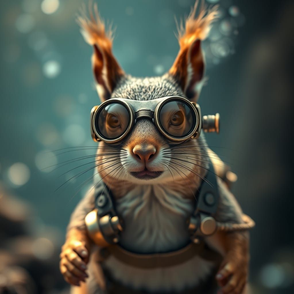 Anthropomorphic Squirrel in Steampunk Underwater Scene with ...