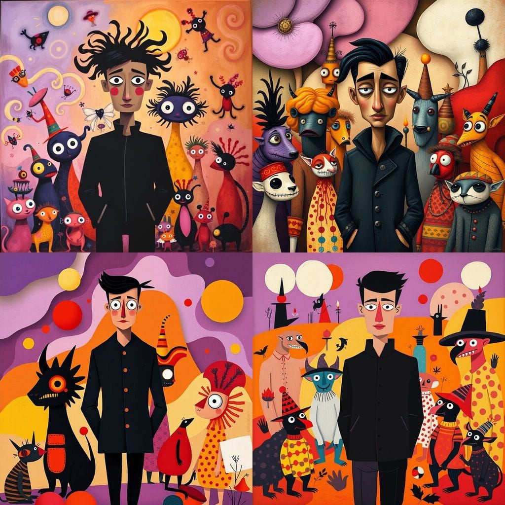 Surreal Cubist Figures in Vibrant Colors and Whimsical Detai...