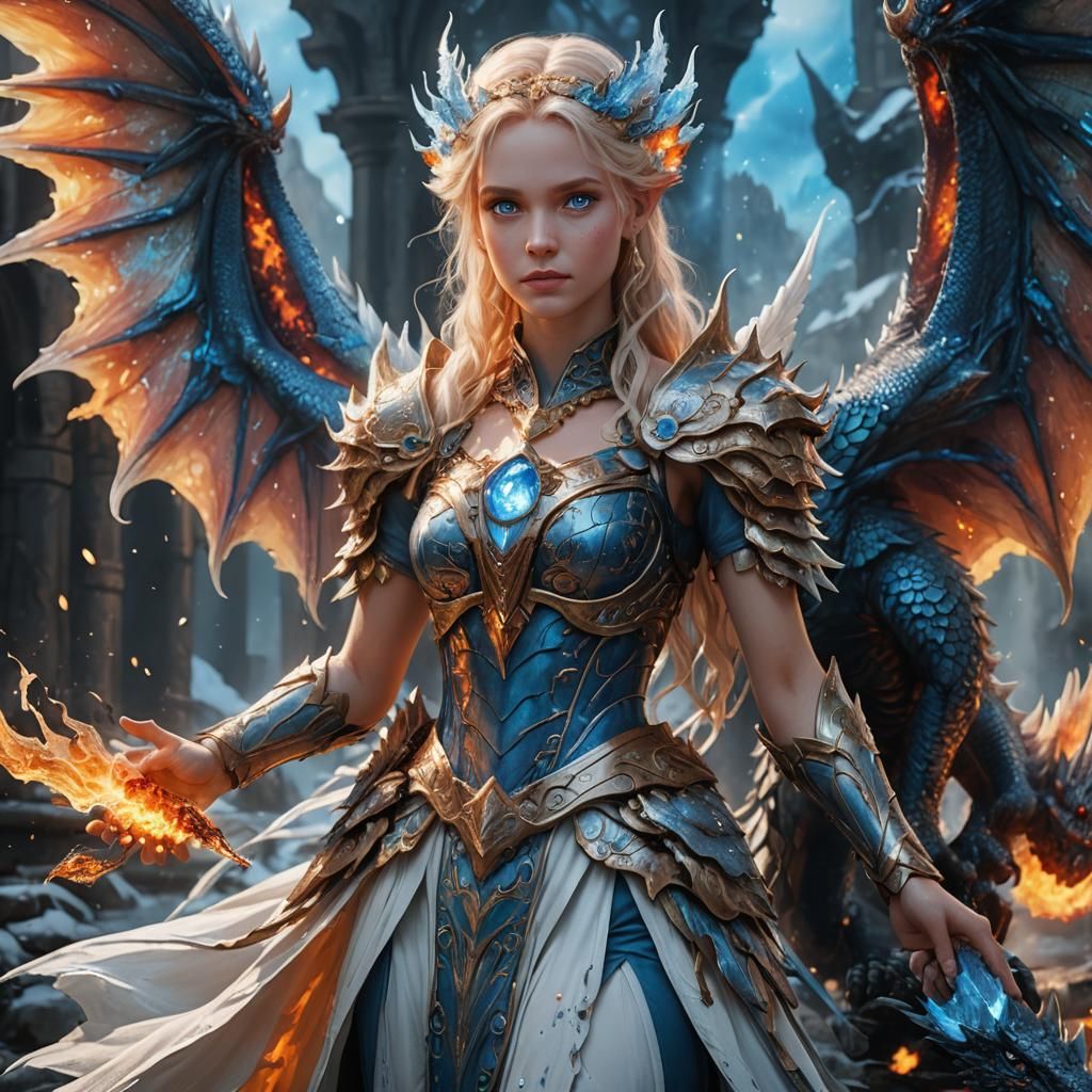 Fiery Fairy and Ice Dragon Digital Art