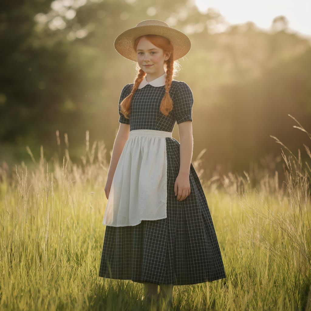 a young pretty teenage girl, early 1900's, bronze orange hai...