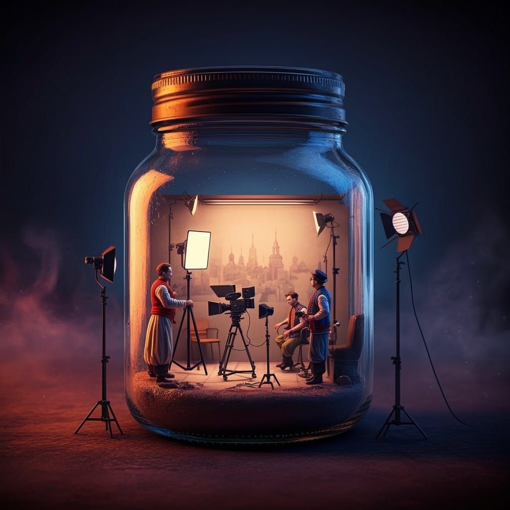 Ukrainian Film Studio in a Jar, Neon Futuristic Style