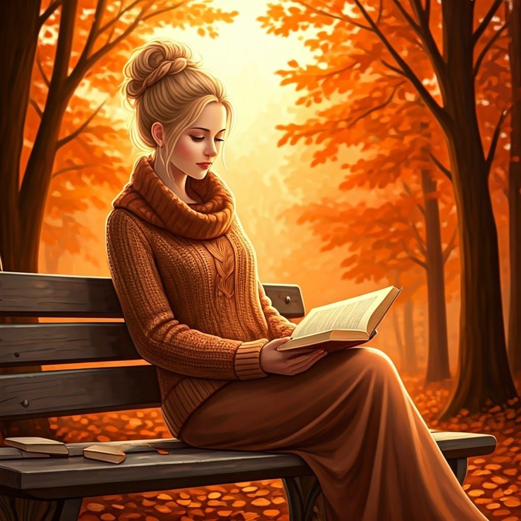 Autumn Reading Scene in Impressionistic Style
