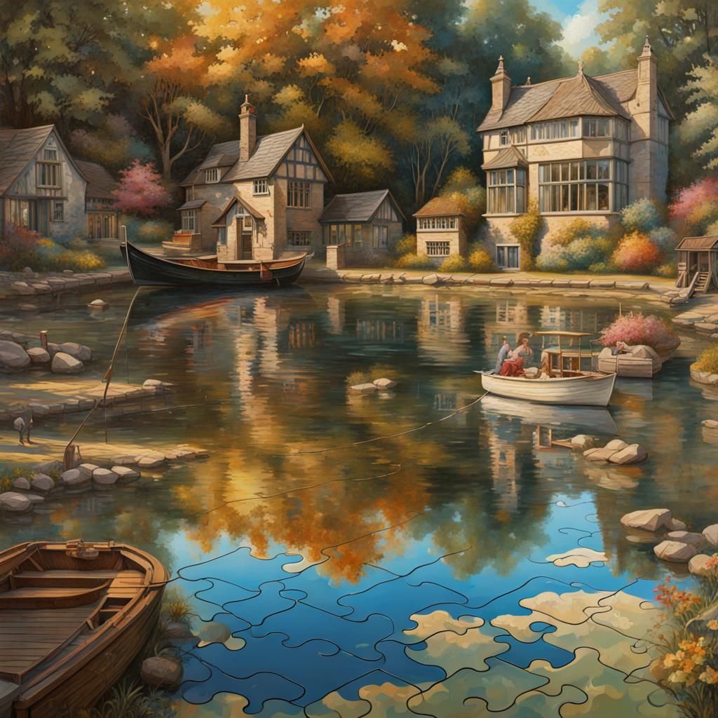 English Lakeside Jigsaw Puzzle in Waterhouse Style