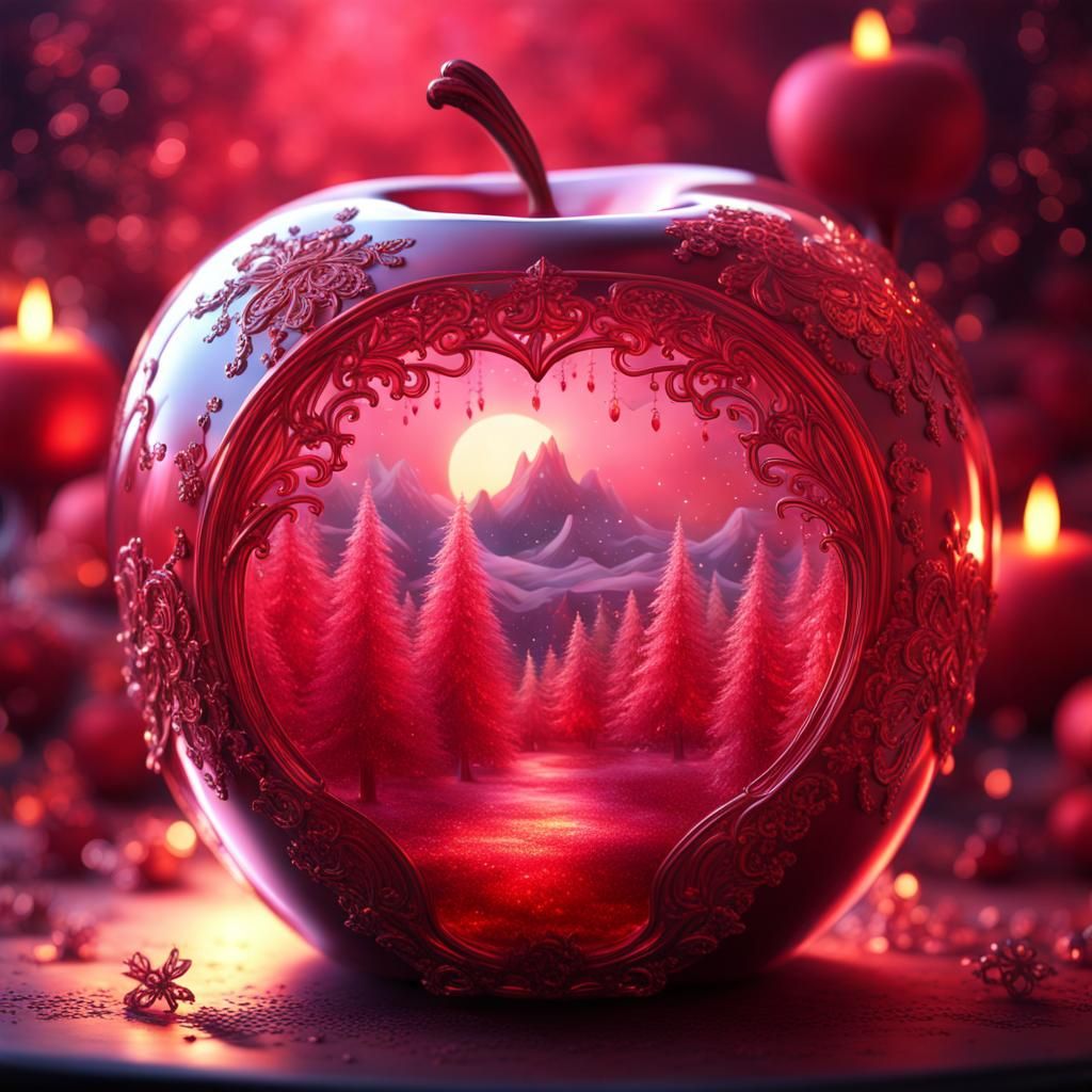 Glowing Crystal Apple with Glitter World