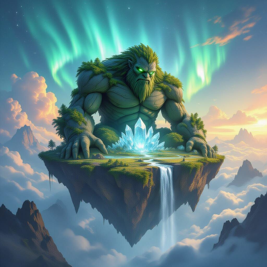 Colossal Stone Golem Sleeps on Floating Island