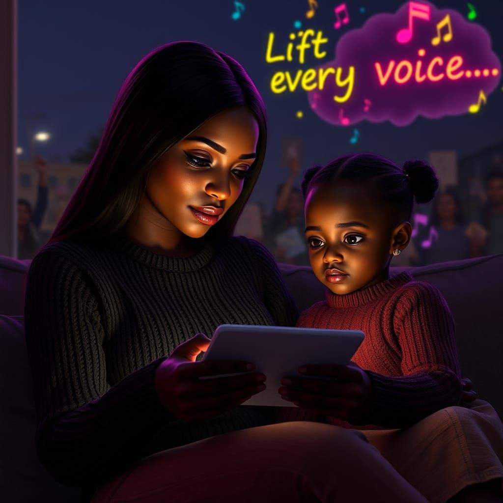 A black mother teaching her daughter The Black National Anthem