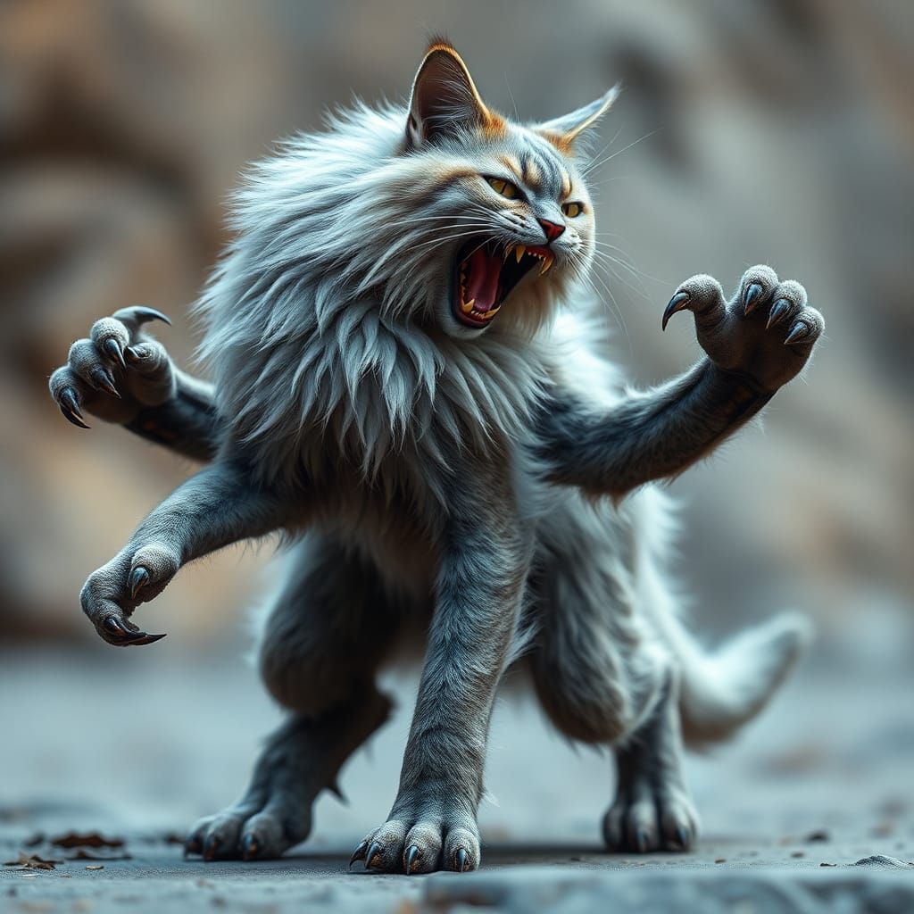 Muscular Mutant Angora Cat Ready to Pounce