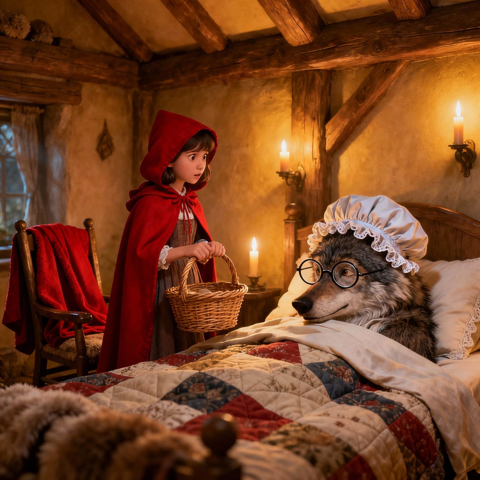 Little Red Riding Hood Meets Wolf Disguised as Grandma
