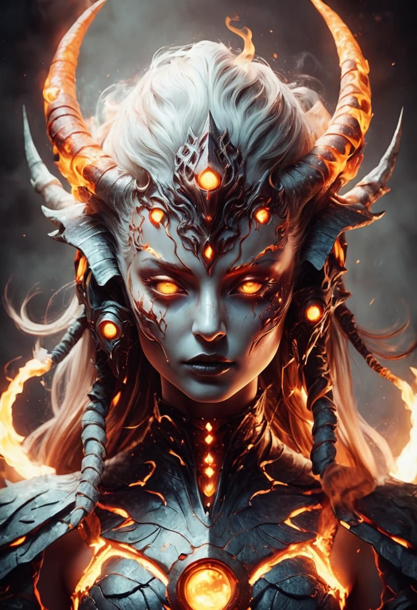 Inferno Woman Portrait in Dark Fantasy Style