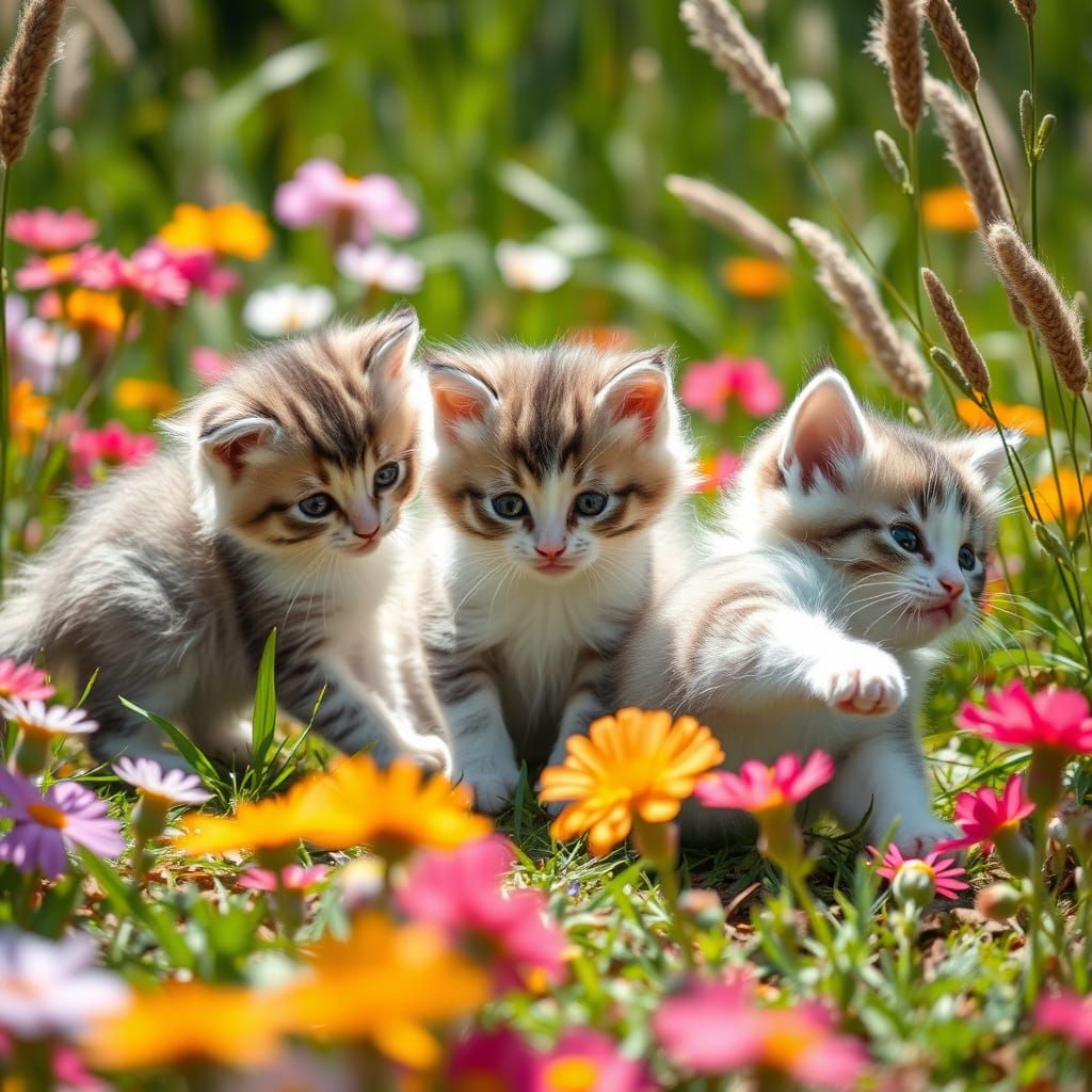 Whimsical Kittens in a Lush Garden