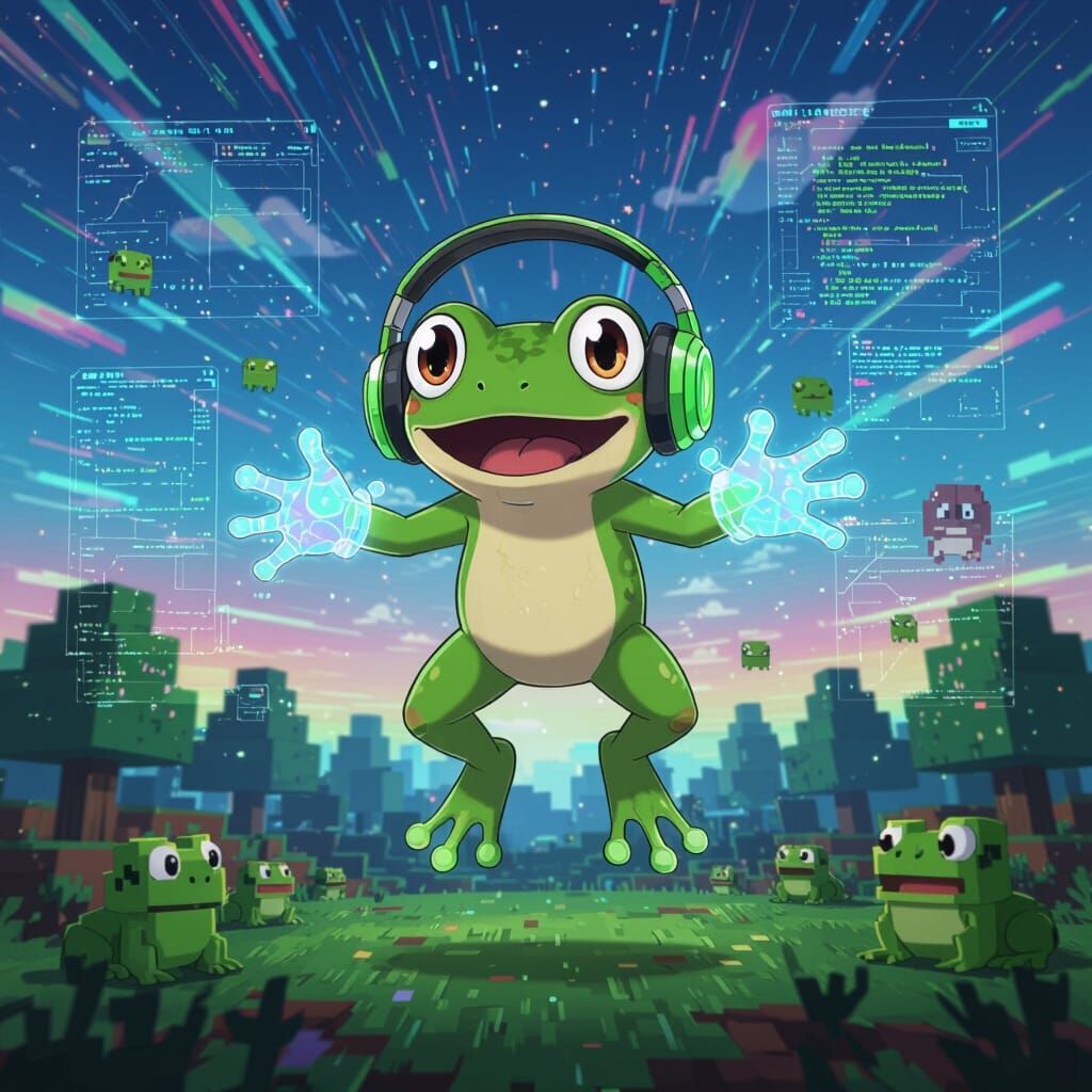 Anime Frog Avatar Glitch in Virtual World