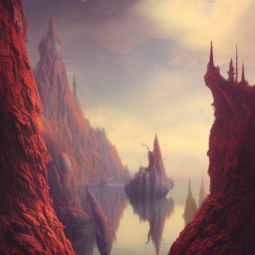 Fantastical Warship Matte Painting in Deep Color