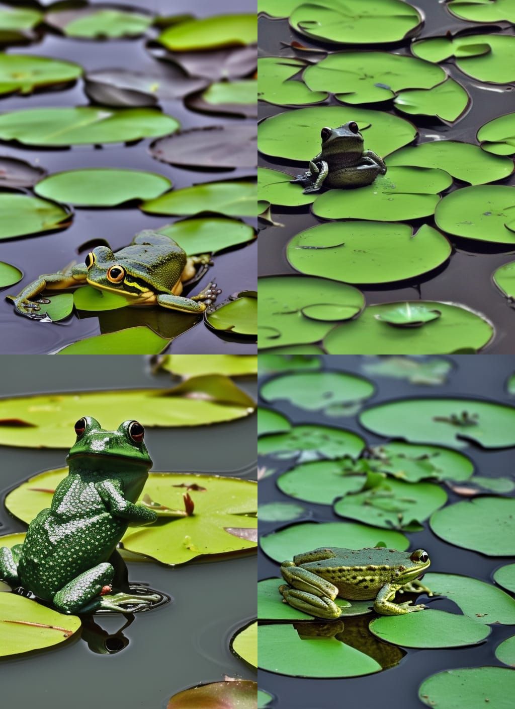 Frog on Lily Pad in Rainy Night Pond