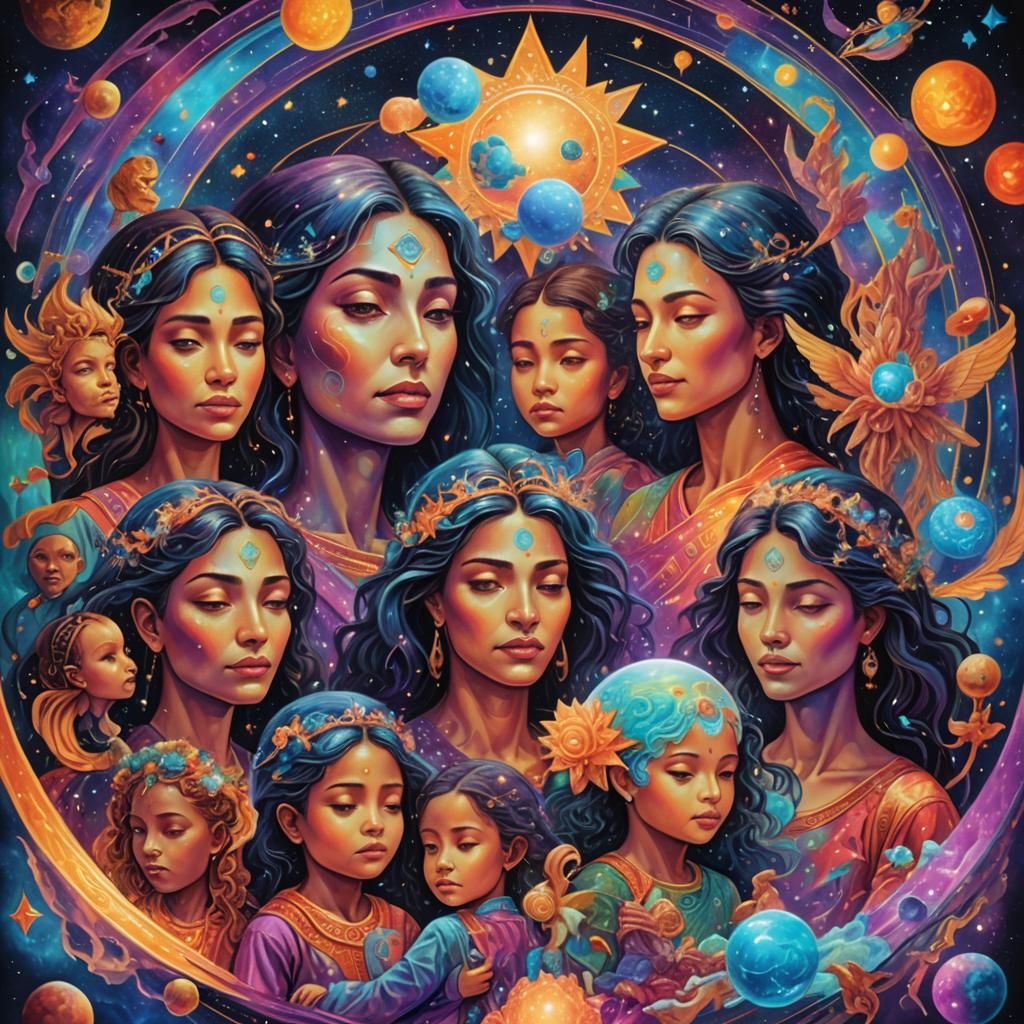 Motherhood: Holographic Cosmic Visionary Illustration