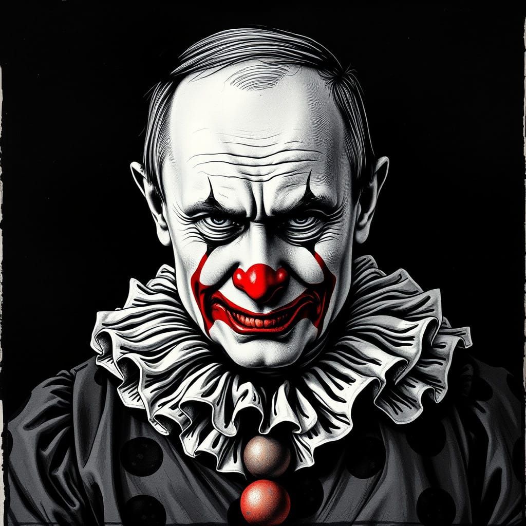 Malignant Clown in Dark, Gothic Art Style