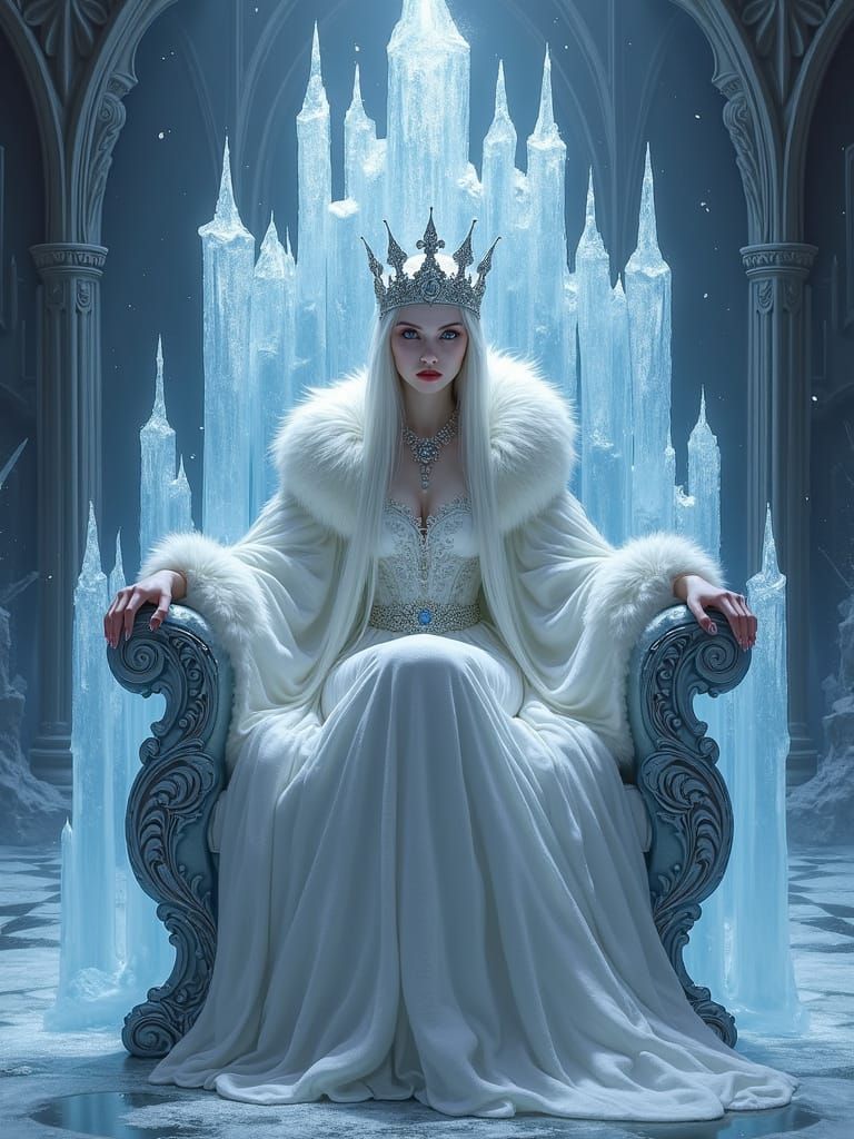 Gothic Snow Queen on Frozen Throne