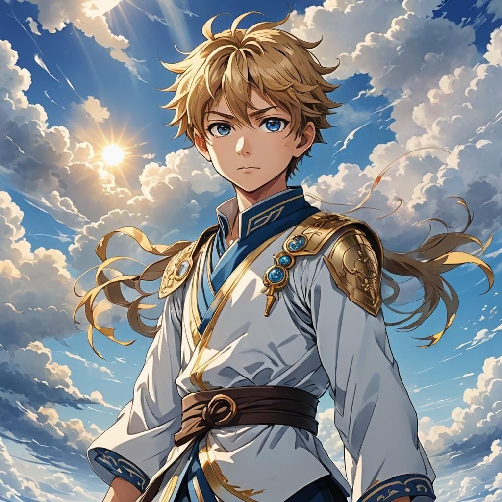 Dreamy Anime Girl in Fluffy Sky