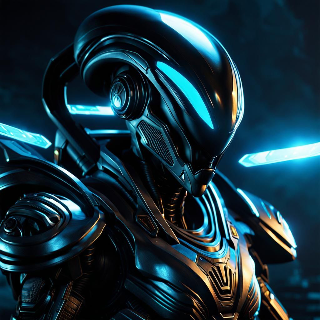 Bioluminescent Alien Warrior in a 3D Masterpiece