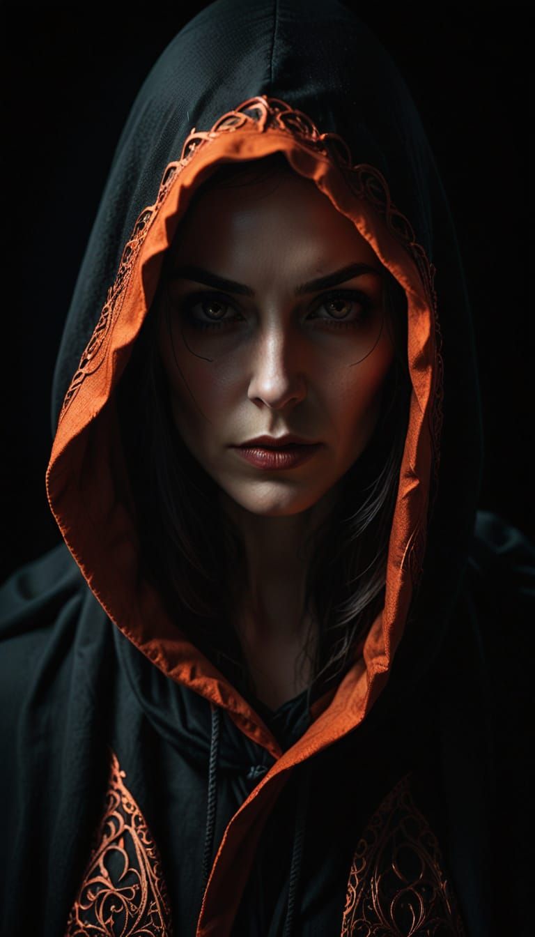Mysterious Woman in Hooded Cloak Portrait