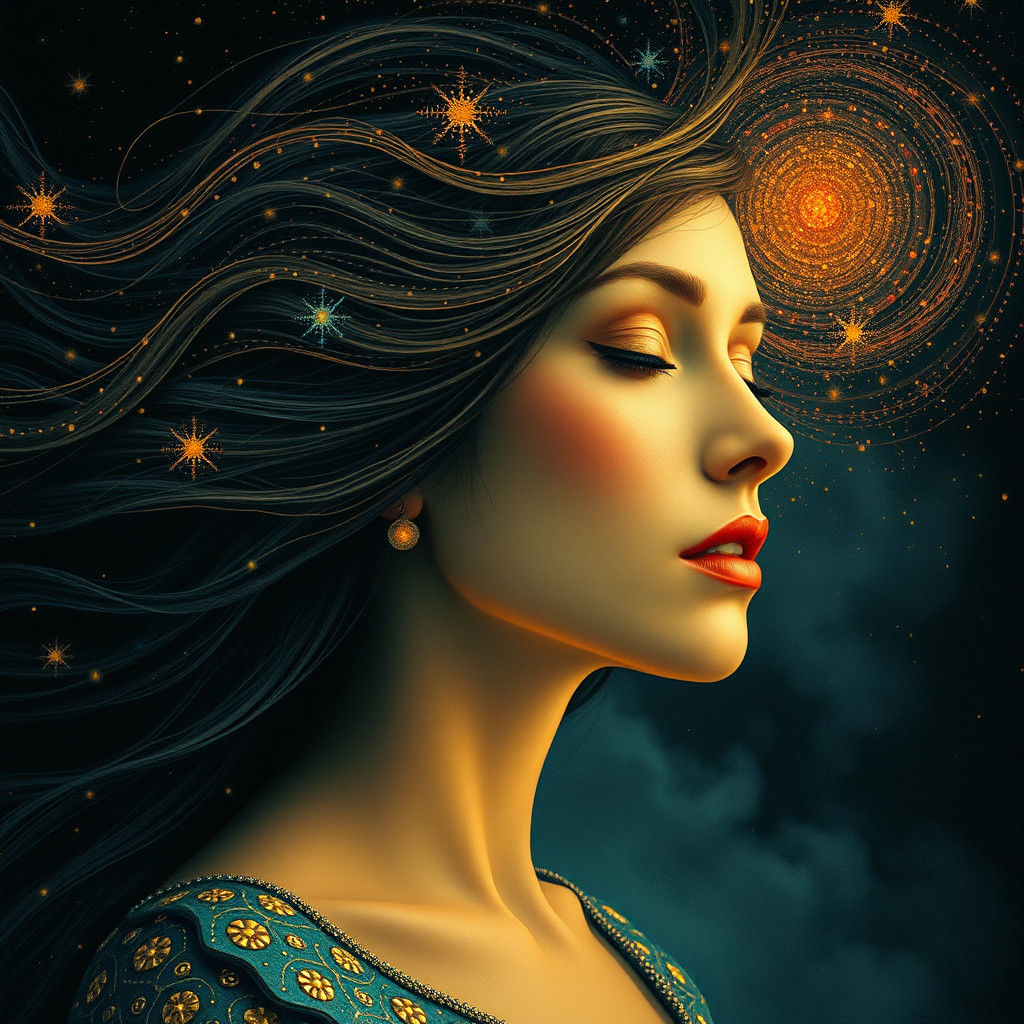 Mysterious Woman in Mist: Vintage Expressionist Postcard