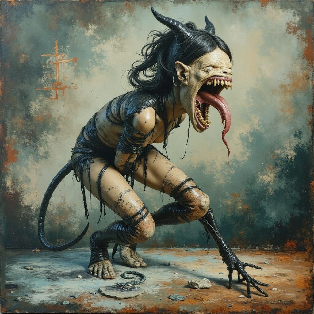 Grotesque Demon in Biomechanical Horror Style