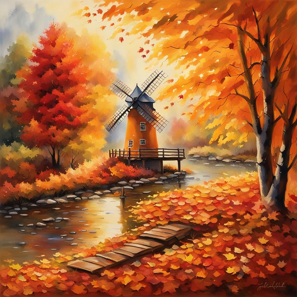 Miniature Autumn Landscape Inside Leaf