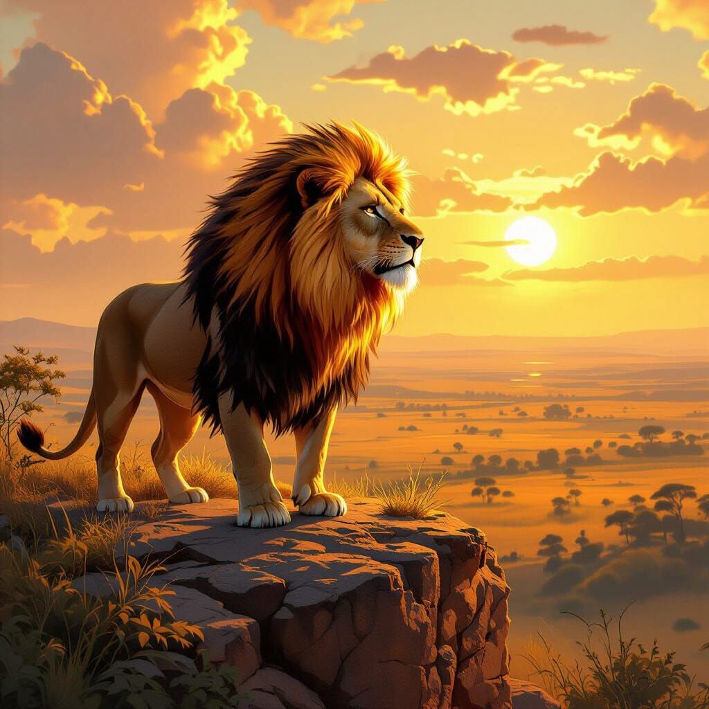Lion with Fiery Mane in Fantasy Art Style