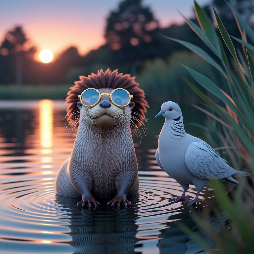 Otter with Rasta Curls and Dove at Twilight