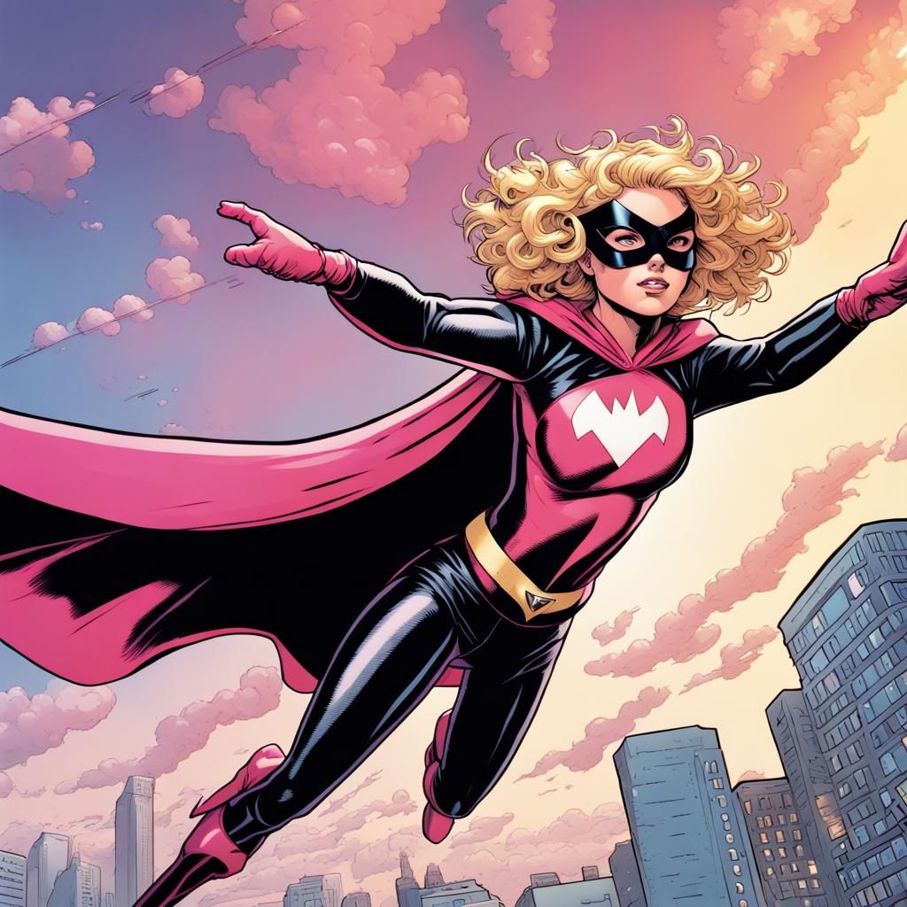 Teenage Superhero and Cat Sidekick in Comic Book Art