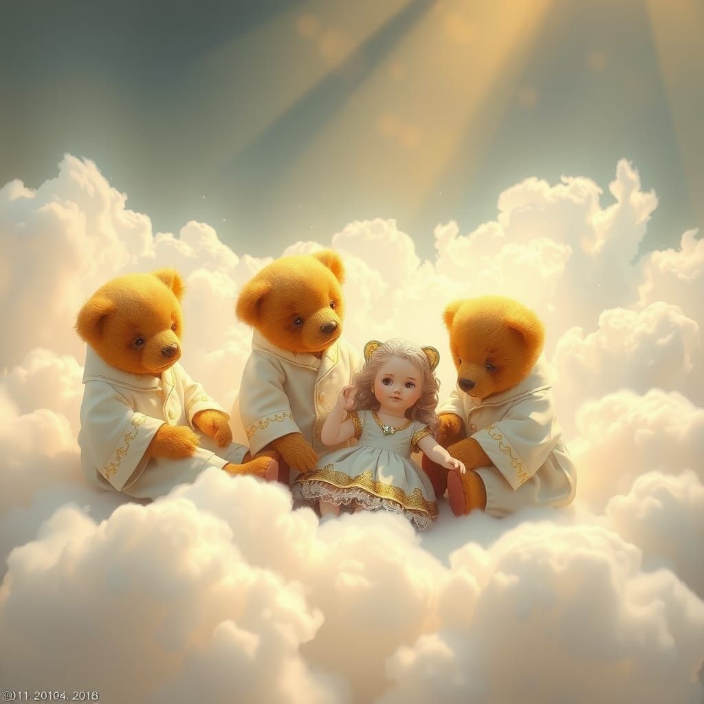 Teddy Bears Play with Dolls in Dreamy Ethereal Style